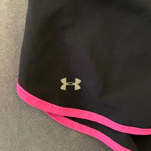 Under Armour Black and Pink Athletic Shorts with Curved Hem - Picture 2 of 3